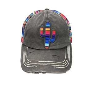 KBETHOS Hat Cap Strap Back Black Serape Cactus Embroidered Distressed Mens